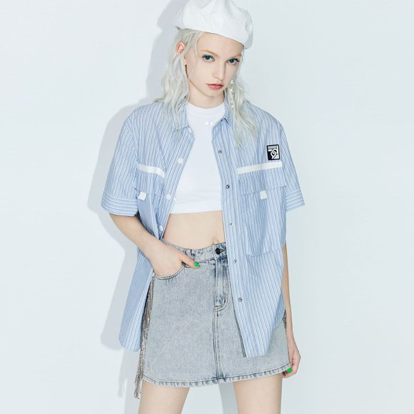 Blue striped shirt with short sleeves - Picture 2 of 4